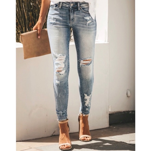 KanCan Kaleigh Mid Rise Distressed Ankle Skinny Jeans - Picture 2 of 9